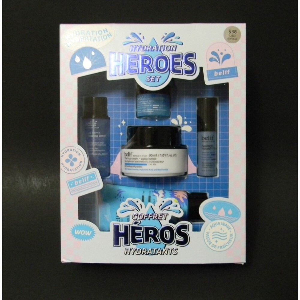 Belif Hydration Heroes Gift Set Aqua Bomb-Eye Bomb-Toner-Serum-Cleanser NIB